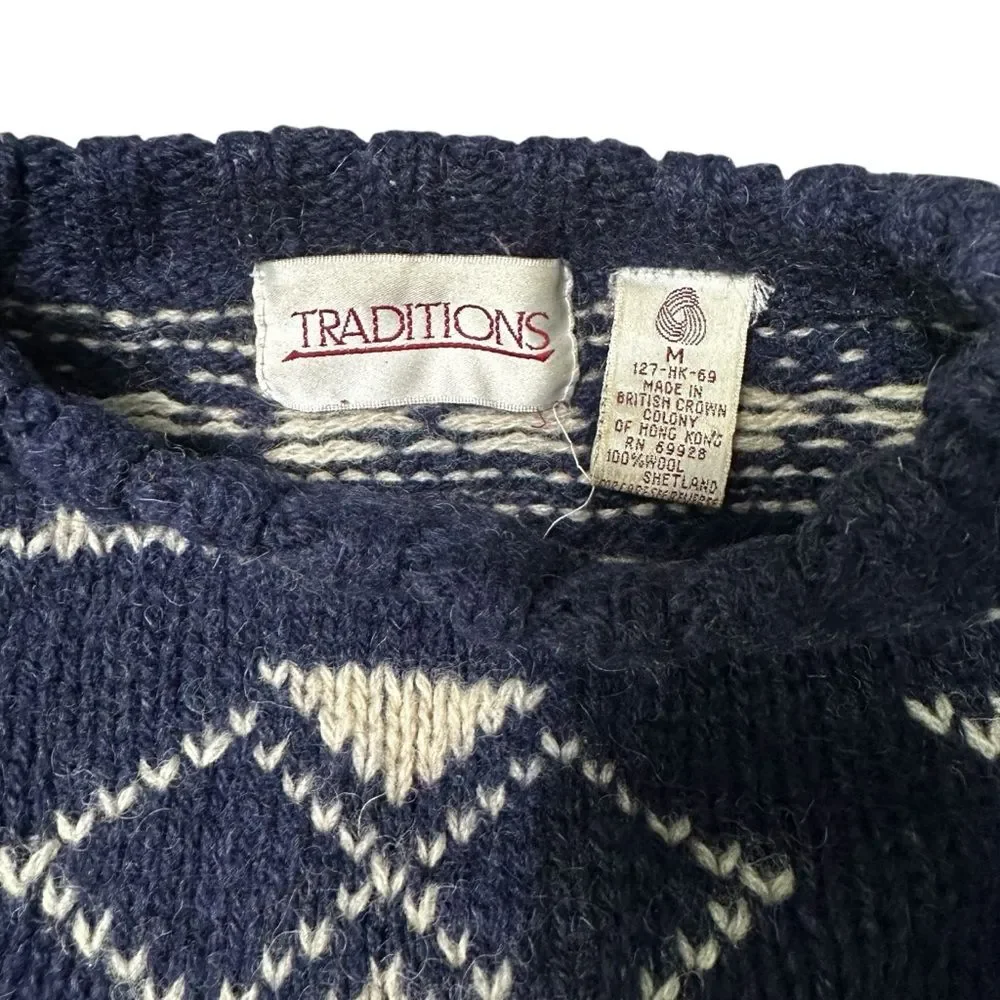 Vintage Traditions 100% Wool Sweater – Size Medium Blue